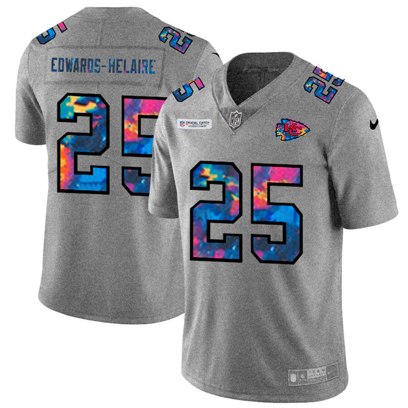 NFL Kansas City Chiefs #25 Clyde EdwardsHelaire Men Nike MultiColor 2020  Crucial Catch  Jersey Grey->kansas city chiefs->NFL Jersey